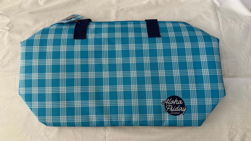 Foodland Hawaii Aloha Friday Palaka Blue Plaid Insulated Cooler Tote Bag